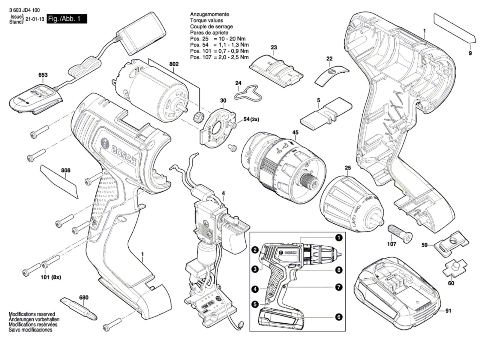 Bosch 3 603 JD4 100 Universalimpact 18V Cordless Impact Drill 18 V Eu Spare Parts